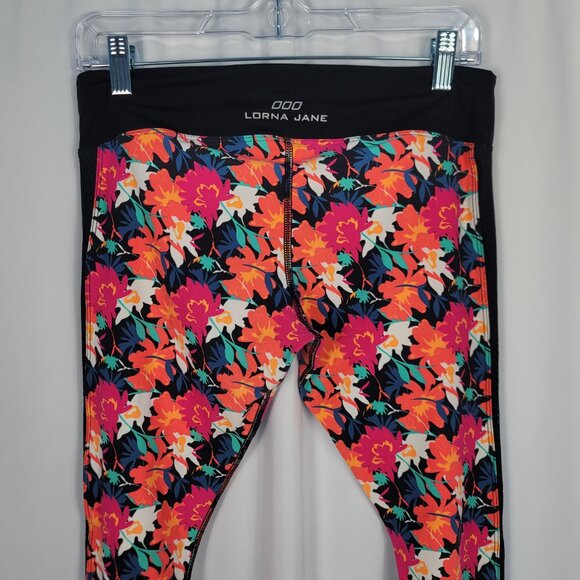 Lorna Jane Athletic Yoga Pants Size Medium Black & Bright Multicolor Floral - Picture 8 of 14